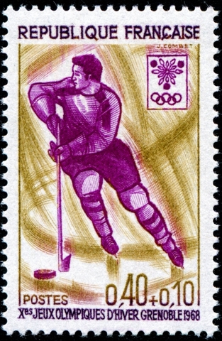 France Stamp for Ice Hockey at 1968 Grenoble Winter Olympics