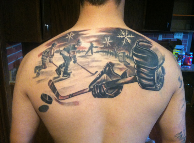Hockey Tattoo - Pond Hockey Tattoo - Back Tattoo