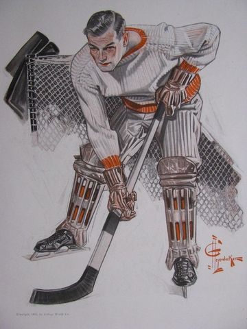 The Goal Keeper by J. C. Leyendecker 1911 Antique Ice Hockey Art