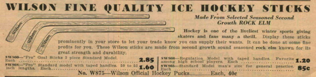 Wilson Hockey Sticks Ad 1933 - Rock Elm Hockey Sticks
