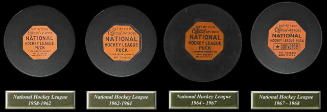 Original Six NHL Hockey Pucks 1958 to 1968