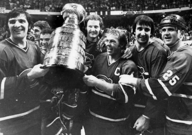 Montreal Canadiens Celebrate with the Stanley Cup in 1977
