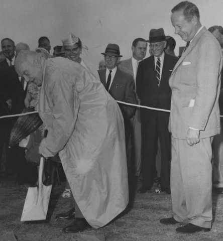 Fred "Cyclone" Taylor turns the sod at Hockey Hall of Fame 1960