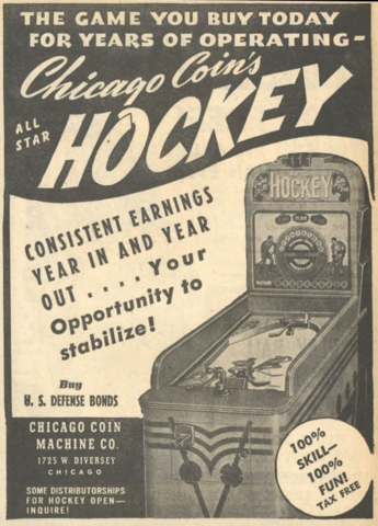 All Star Hockey Pinball Machine Ad by Chicago Coin Co 1942