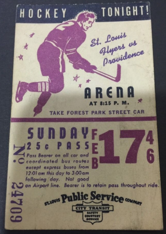 St. Louis Flyers Hockey Bus Pass 1946