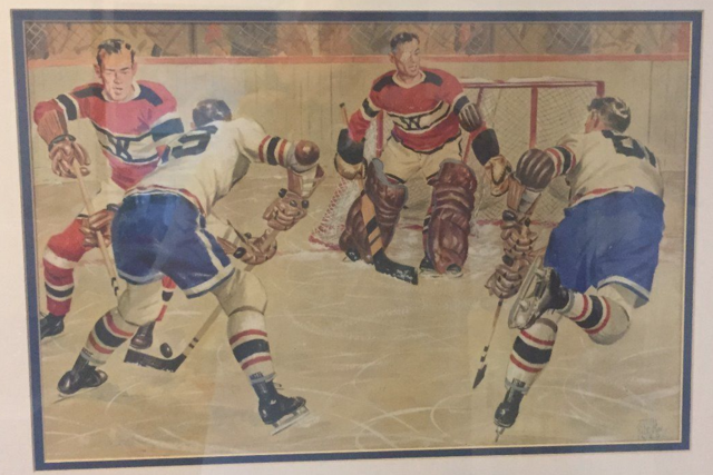 Vintage Hockey Art - Game Action by John Cullen Murphy 1949