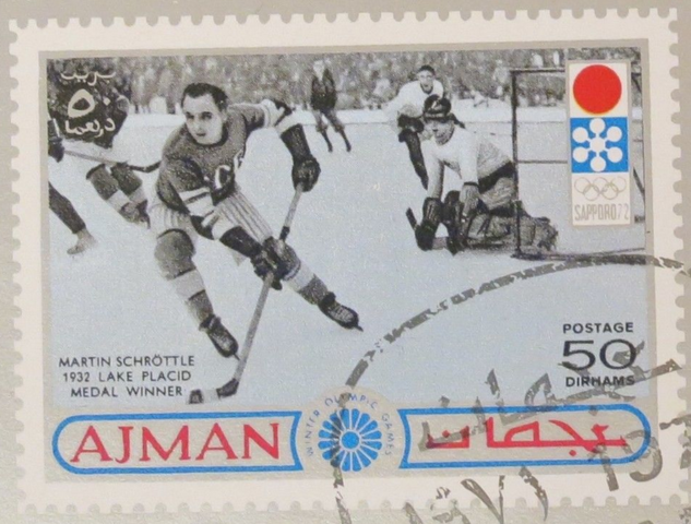 Ice Hockey Stamp with Martin Schröttle for 1972 Sapporo Olympics