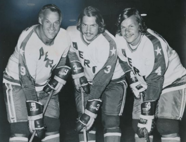 Gordie Howe, Marty Howe & Mark Howe  of the Houston Aeros 1973