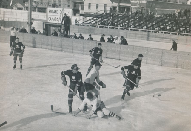 Lake Placid 1932 Winter Olympics Hockey action Canada vs Poland