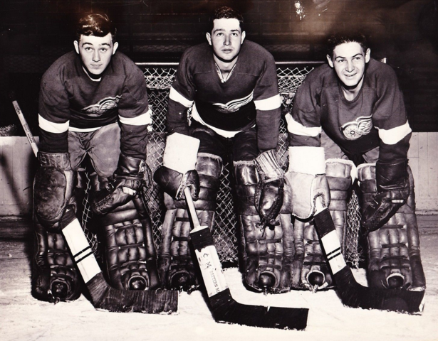 Dave Gatherum, Glenn Hall & Terry Sawchuk Detroit Red Wings 1954