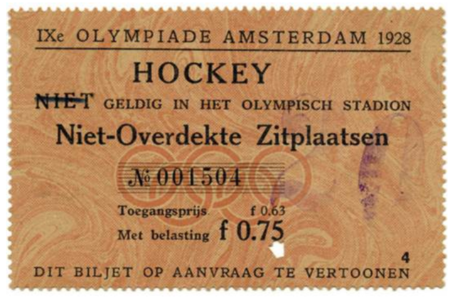 1928 Summer Olympic Games Field Hockey Ticket in Amsterdam