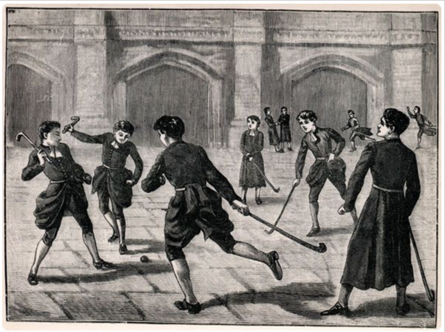 Christ's Hospital, The Bluecoat School Playing Hockey in the Courtyard 1883