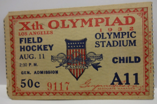 1932 Summer Olympic Field Hockey Ticket - Gold Medal Game