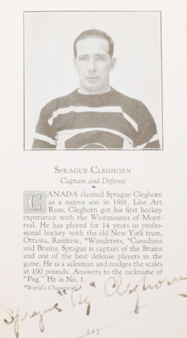 Sprague "Peg" Cleghorn Boston Bruins 1926