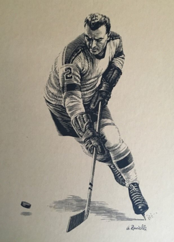 Anthony Ravielli Scratchboard Hockey Art - late 1950s