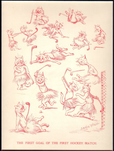Louis Wain Hockey Cats - The First Goal of the First Hockey Match 1905