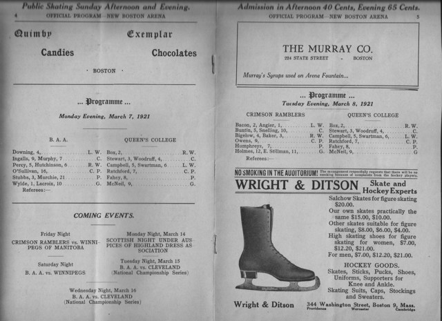Queens vs Boston Athletic Assoc and Harvard Program 1921