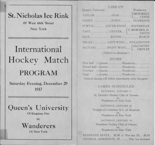 Queens vs Wanderers of New York - St. Nicholas Ice Rink - 1917
