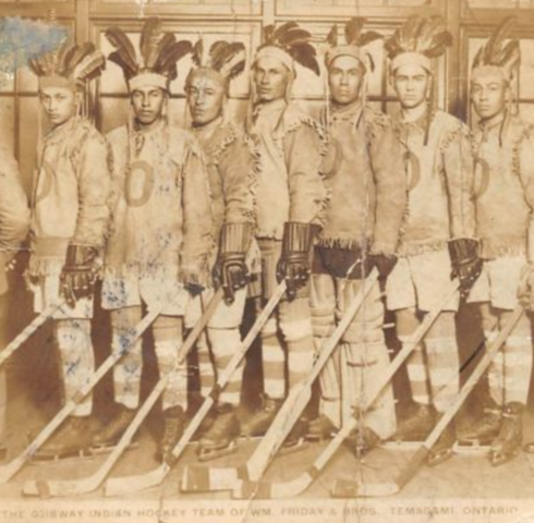 Ojibway Indian Hockey Team 1928 sponsored by William Friday & Brothers