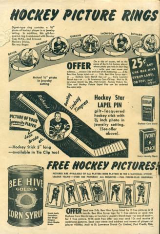 Bee Hive Hockey Picture Rings - Bee Hive Hockey Star Lapel Pin 1949