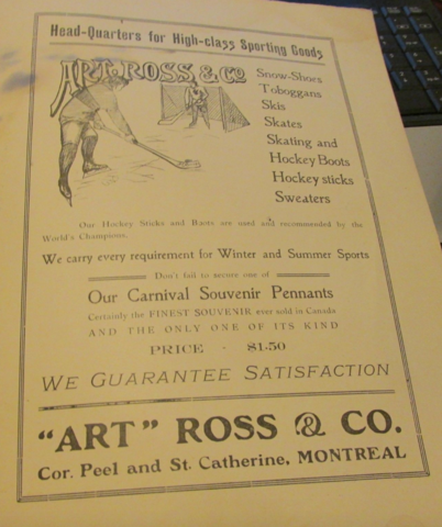 "ART" ROSS & CO sporting goods ad 1909 Montreal Carnival Program