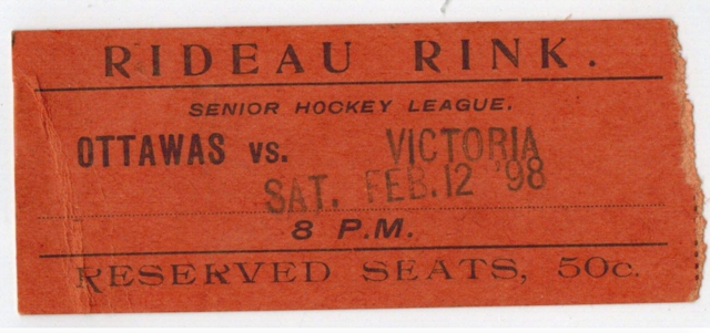 Ottawa Hockey Club vs Montreal Victorias Ticket Stub 1898 at the Rideau Rink