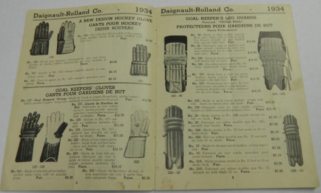 D & R Goalie Pads and Gloves - Daignault-Rolland Co Catalog 1934