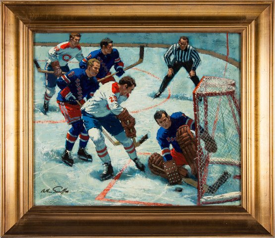Arthur Sarnoff Hockey Painting "Great Save" circa 1960