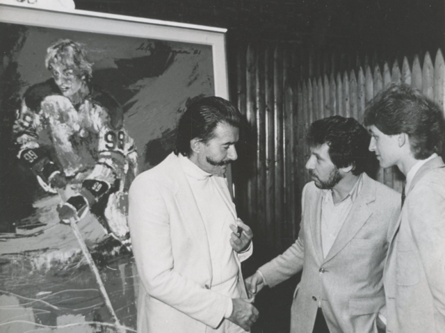 Wayne Gretzky meets Leroy Neiman and his painting "The Great Gretzky" 1981