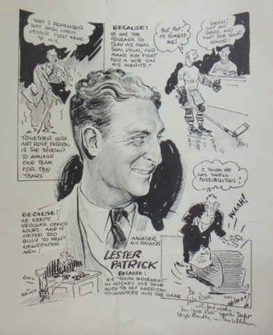 Gus Uhlman Hockey Drawing for Lester Patrick New York Rangers Manager 1935