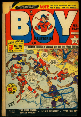 1942 Boy Comics #50 Hockey Art by Charles Biro