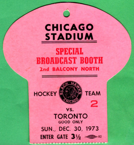 Hockey Media Pass 1973 Chicago Stadium - Chicago Black Hawks