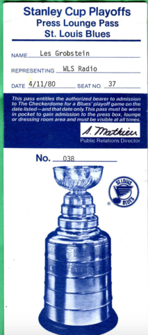 Hockey Media Pass 1980 St. Louis Blues