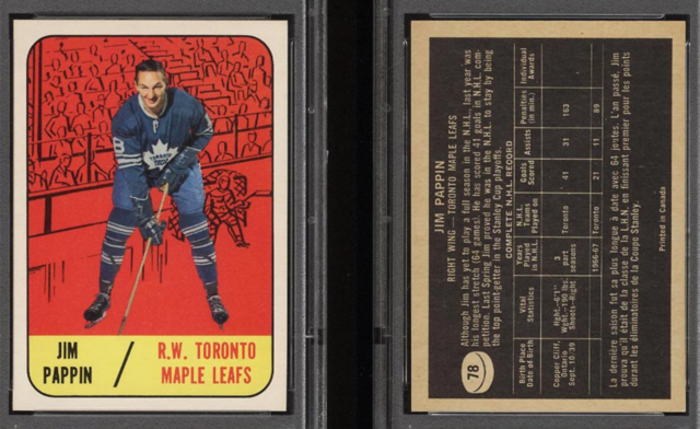 Jim Pappin 1967 Topps Hockey Card #78