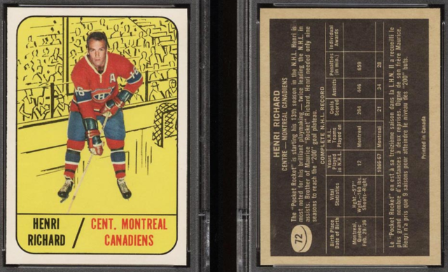 Henri Richard 1967 Topps Hockey Card #72