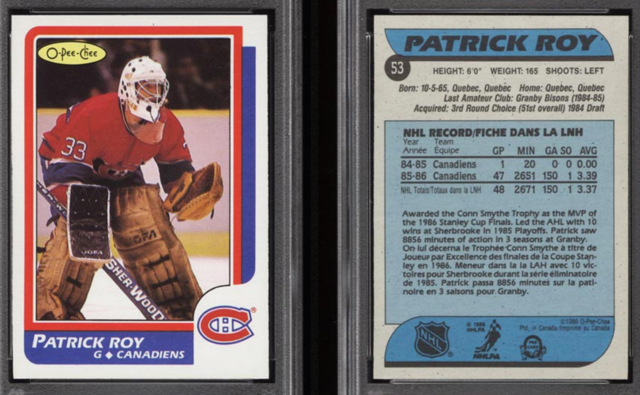 Patrick Roy ROOKIE CARD 1986 O-Pee-Chee Hockey Card #53