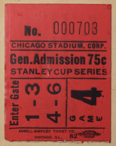 Chicago Stadium Stanley Cup Finals Ticket Stub 1938 Chicago Black Hawks