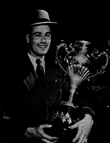 Calgary Stampeders Goalie Russ Dertell with the 1946 Allan Cup