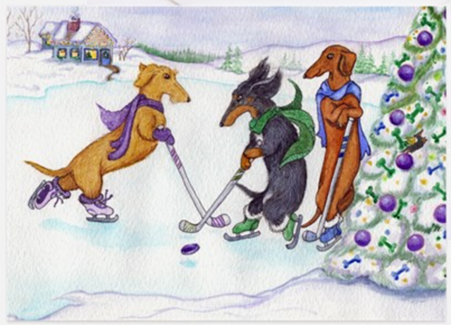 Hockey Christmas Card - Hockey Dogs