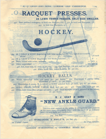 Antique Field Hockey 1890 H. J. Gray and Sons Hockey Ad - Grays Hockey