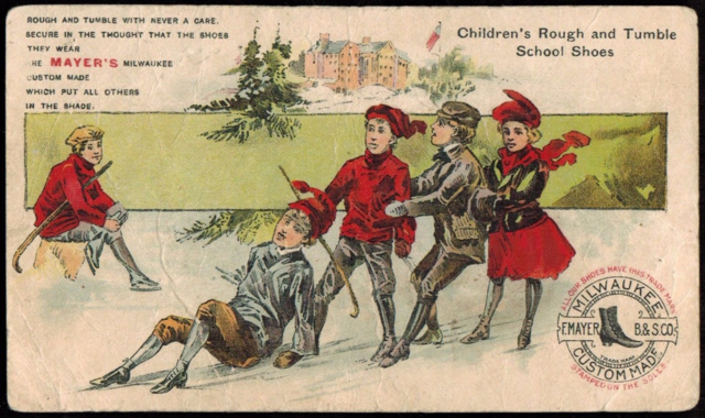 Mayer's School Shoes 1890 Victorian Advertising Trade Card for Antique Skates