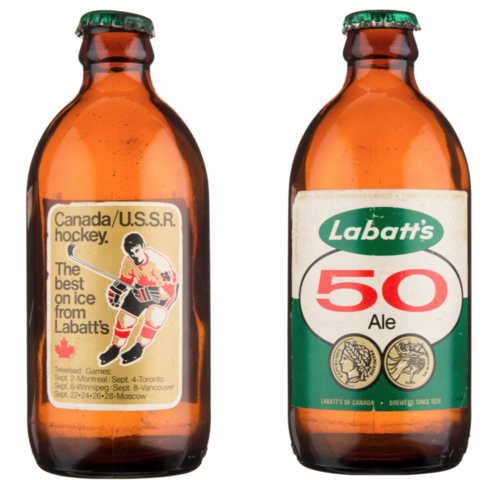 Labatt's 50 Ale Stubby Beer Bottle 1972 Canada/U.S.S.R. Hockey Promotion