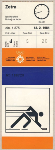1984 Sarajevo Winter Olympics Ice Hockey Ticket - Czechoslovakia vs Finland