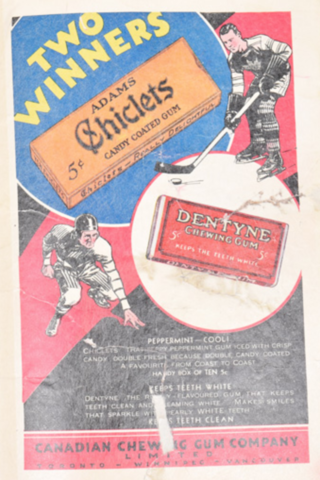 Antique Chiclets Gum / Dentyne Gum Ad 1931 with Hockey Player