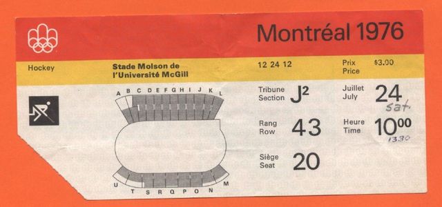 1976 Summer Olympics Field Hockey Ticket - Montreal, Canada