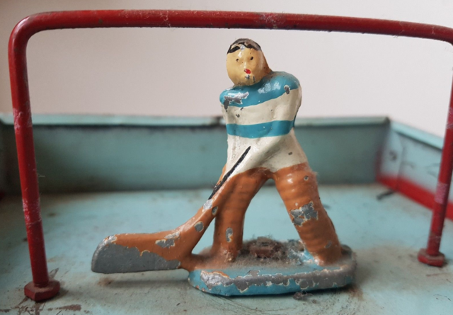 Antique Table Top Hockey Player - Blue & White