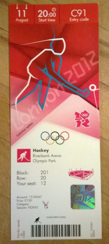Olympic Hockey Gold Medal Ticket 2012 London Summer Olympics