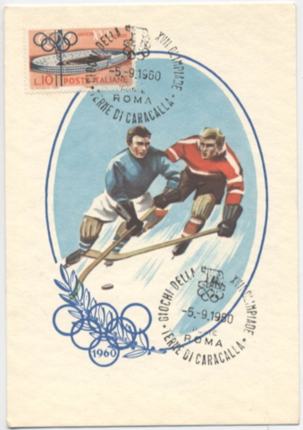 Vintage Ice Hockey Postcard 1960 Giochi Della - Terme Di CaraCalla