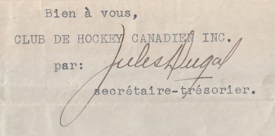 Jules Dugal Signature 1936 Montreal Canadiens Jules Dugal Autograph