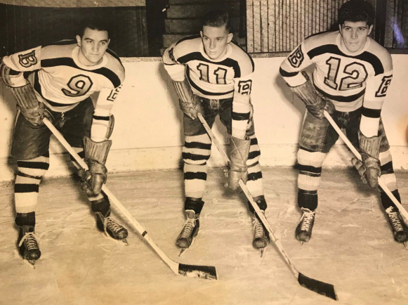 Chuck Scherza, Don Gallinger and Armand "Bep" Guidolin 1943 Boston Bruins